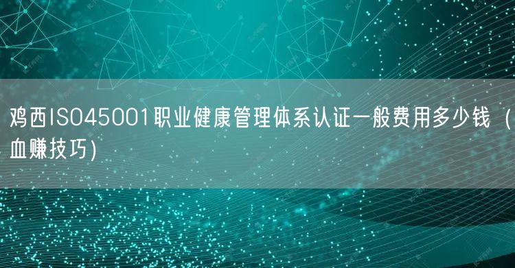 鸡西ISO45001职业健康管理体系认证一般费用多少钱（血赚技巧）