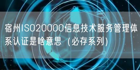 宿州ISO20000信息技术服务管理体系认证是啥意思（必存系列）