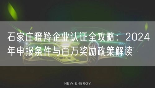 石家庄瞪羚企业认证全攻略,2024年申报条件与百万奖励政策解读