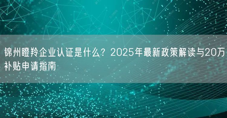 锦州瞪羚企业认证是什么,2026年最新政策解读与20万补贴申请指南
