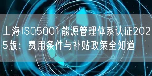 上海ISO5001能源管理体系认证2026版,费用条件与补贴政策全知道